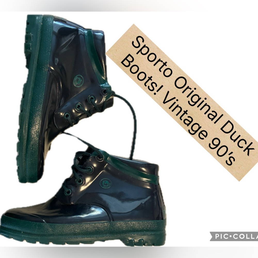 SPORTO Original Duck Waterproof Vintage Boots, Rubber, Blue and Green, Size 8!
